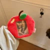 MINKYS Cute Red Apple Fluffy 3 inch Kpop Photocard Holder Photo Card Holder Bag Pendant School Stationery 1