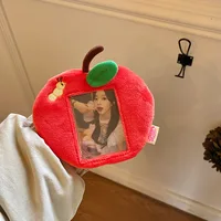 MINKYS Cute Red Apple Fluffy 3 inch Kpop Photocard Holder Photo Card Holder Bag Pendant School Stationery 1