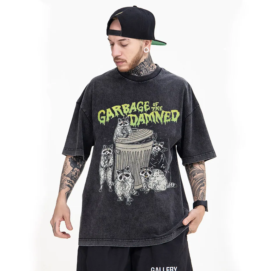 Black Source Brand Men's Raccoon Cartoon Vintage Graphic T-Shirt