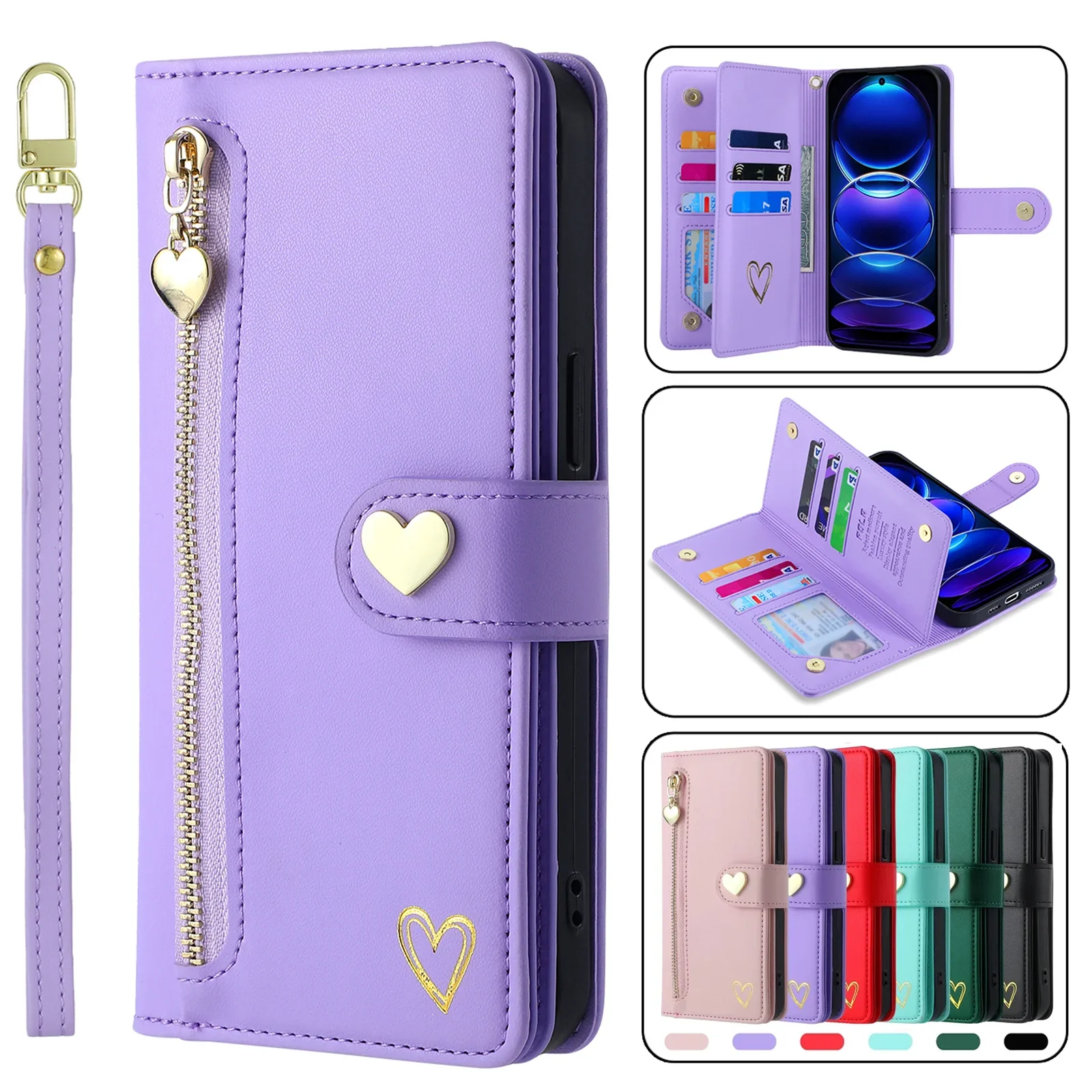 

Lanyard Leather Case for Xiaomi RedMi Note 13 Pro Plus 12 12S 11S 11 10 9S 9 8 13C 12C 10 5G Zipper Wallet Card Phone Flip Cover