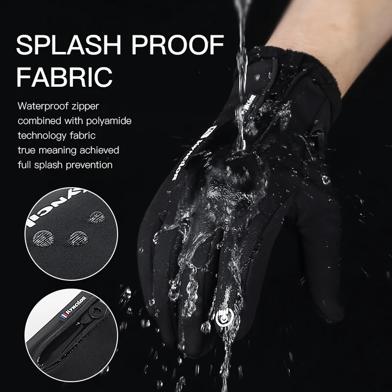Autumn Winter Outdoor Sports Plush Insulation Touchscreen Skiing Cycling Cold Resistance Bicycle Motorbike Gloves Men Black