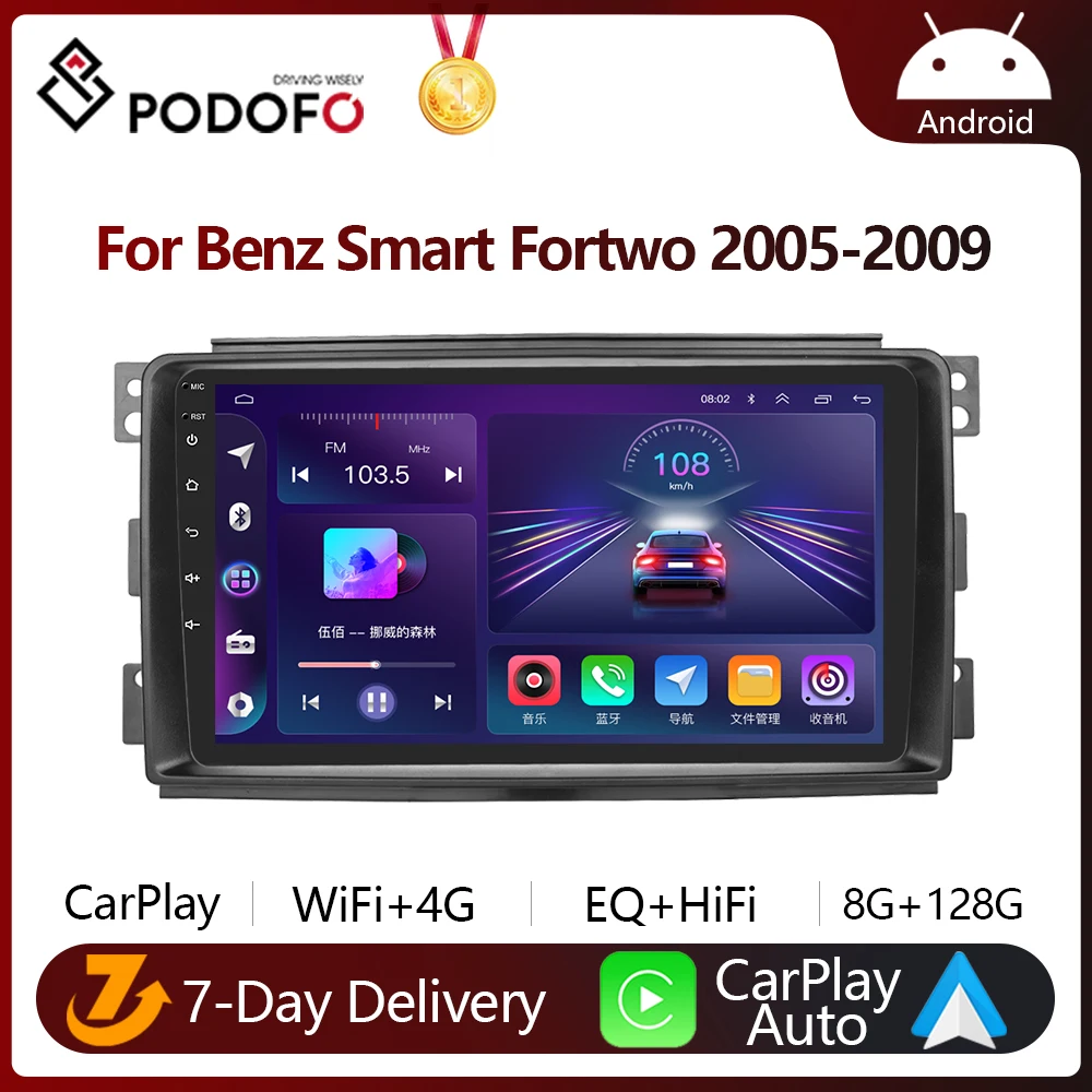 Podofo 4g Carplay Android Auto Car Radio For Smart Fortwo 20052010