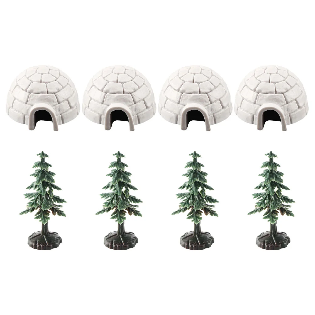 

1 set of Artificial Polars Ice House Figurine Realistic Ice House Decors Mini Christmas Trees