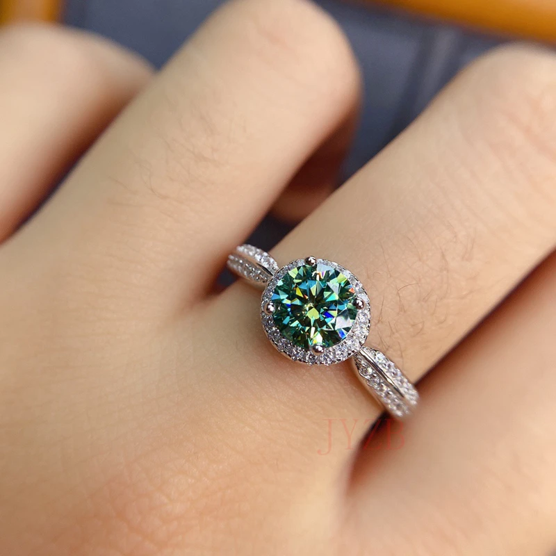 

Fadeless 925 Silver 18K platinum color ring woman 2.0 CT Round green Mossan Diamond Wedding Band Bridal Jewelry