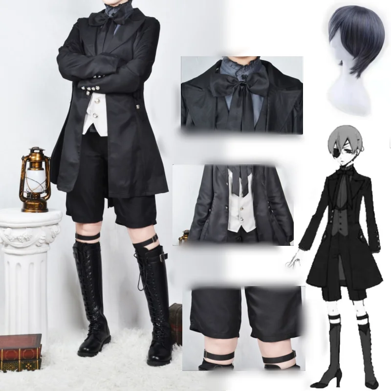 

Black Butler Ciel Phantomhive Cosplay Costume Japanese Anime Halloween Party Devil Uniform for Young Master Wig Eye Mask