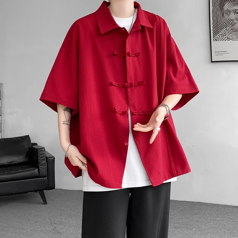 

Summer Chinese Traditional Shirt Plus Size High Quality Shirt Men Clothing Plain Color Short Sleeve Vintage Tops M-XXXXXL