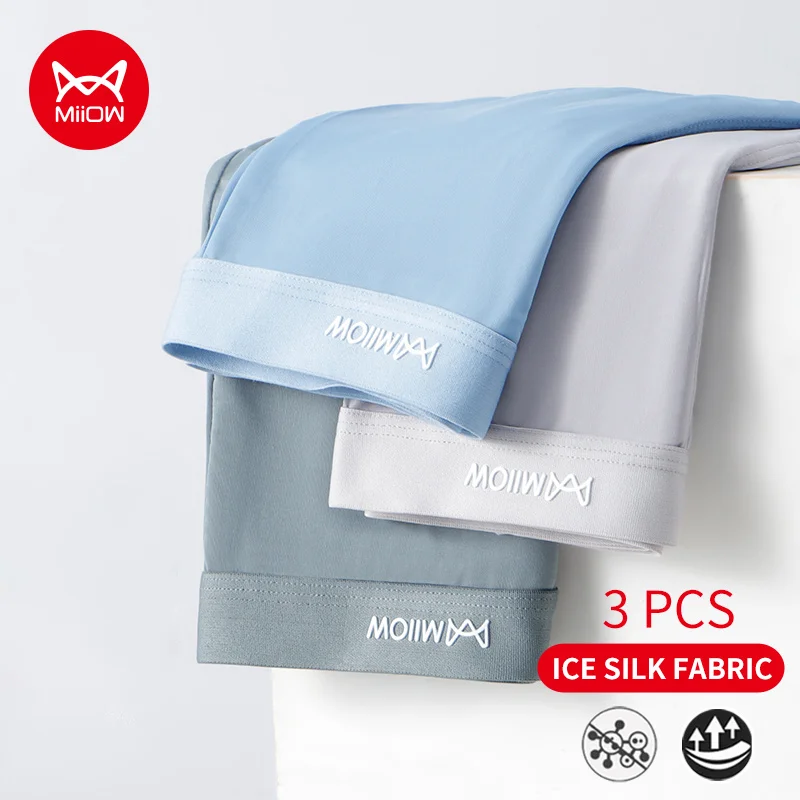 MiiOW 3Pcs Summer Thin Ice Silk Men Boxershorts Graphene Antibacterial Man Underwear Breathable Cool Men's Panties Boxer Briefs