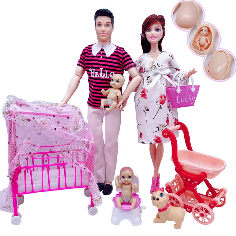 Pregnant Doll Family Spouse Dolls Stroller Cart Accessories Newborn Baby Dolls Girls Role Playing Toys For Children Gifts stroller warm gloves padded waterproof adjustable non slip gloves ergonomic stroller accessories for winter cold weather