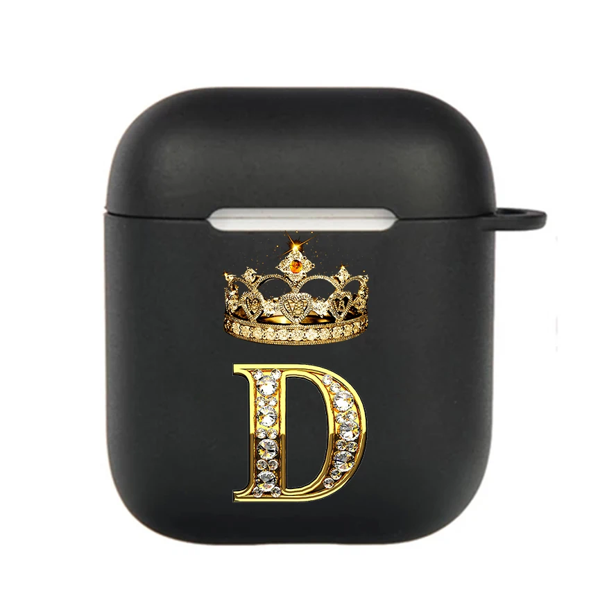 Diamond Crown Letter Hook Case - Black TPU Soft Earphone Cover