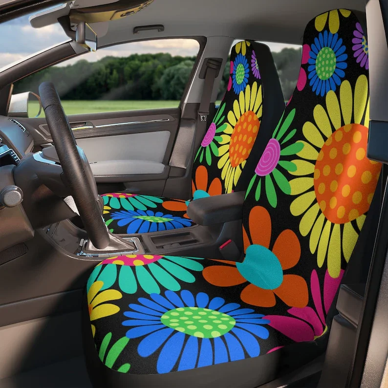 

Flower Power Hippie Car Seat Covers Vintage Inspired Car Seat Accessory Retro Mod Car Decor Vehicle Hippie Van Seat Cover Car Gi