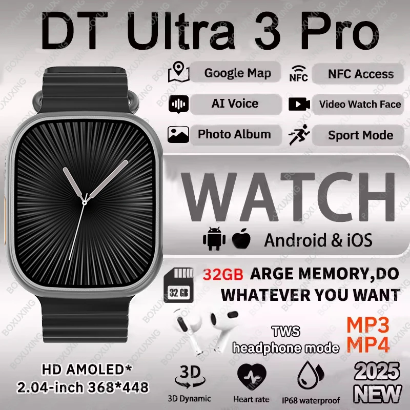 2025 New Original Watch DT Ultra 3 Pro Smart Watch Men Google map NFC GPS Tracker HD BT Call IP68 Waterproof smart watches Women