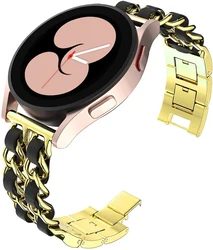 Elegant Leather and Metal Link Watch Strap - Premium Design, Multiple Sizes Available for Watch 4-4 classic (Gold Black)