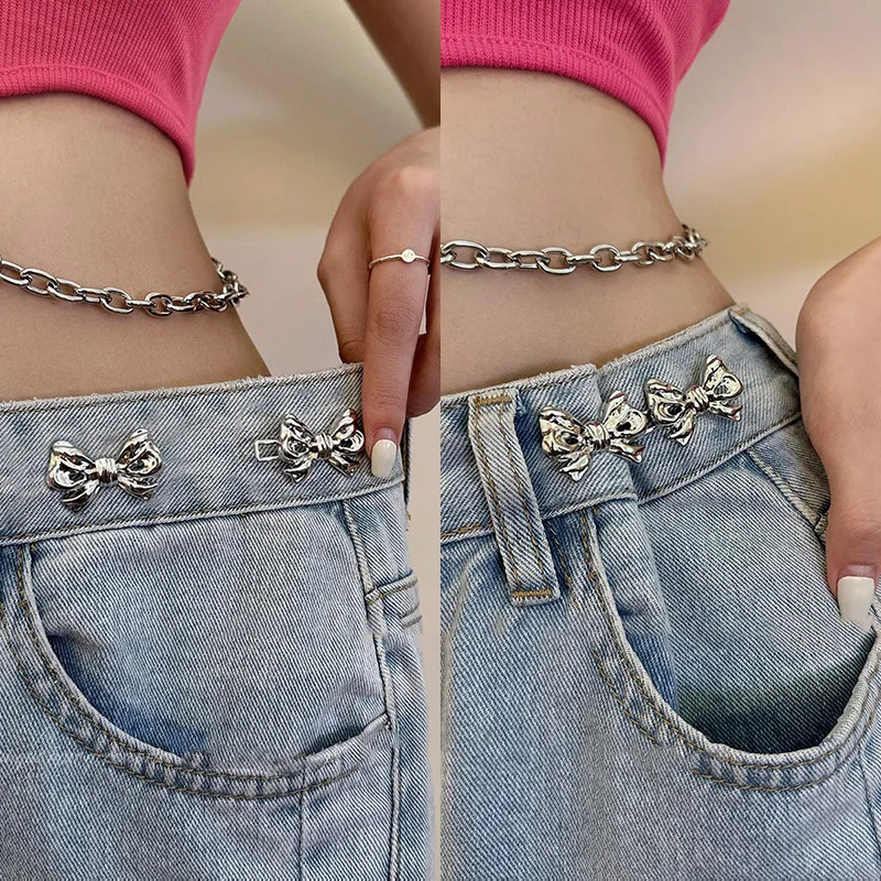 Adjustable Bowknot Button for Pants and Skirts Waist Tightener Adjustable Waist Buckle for Jeans No Sewing Required