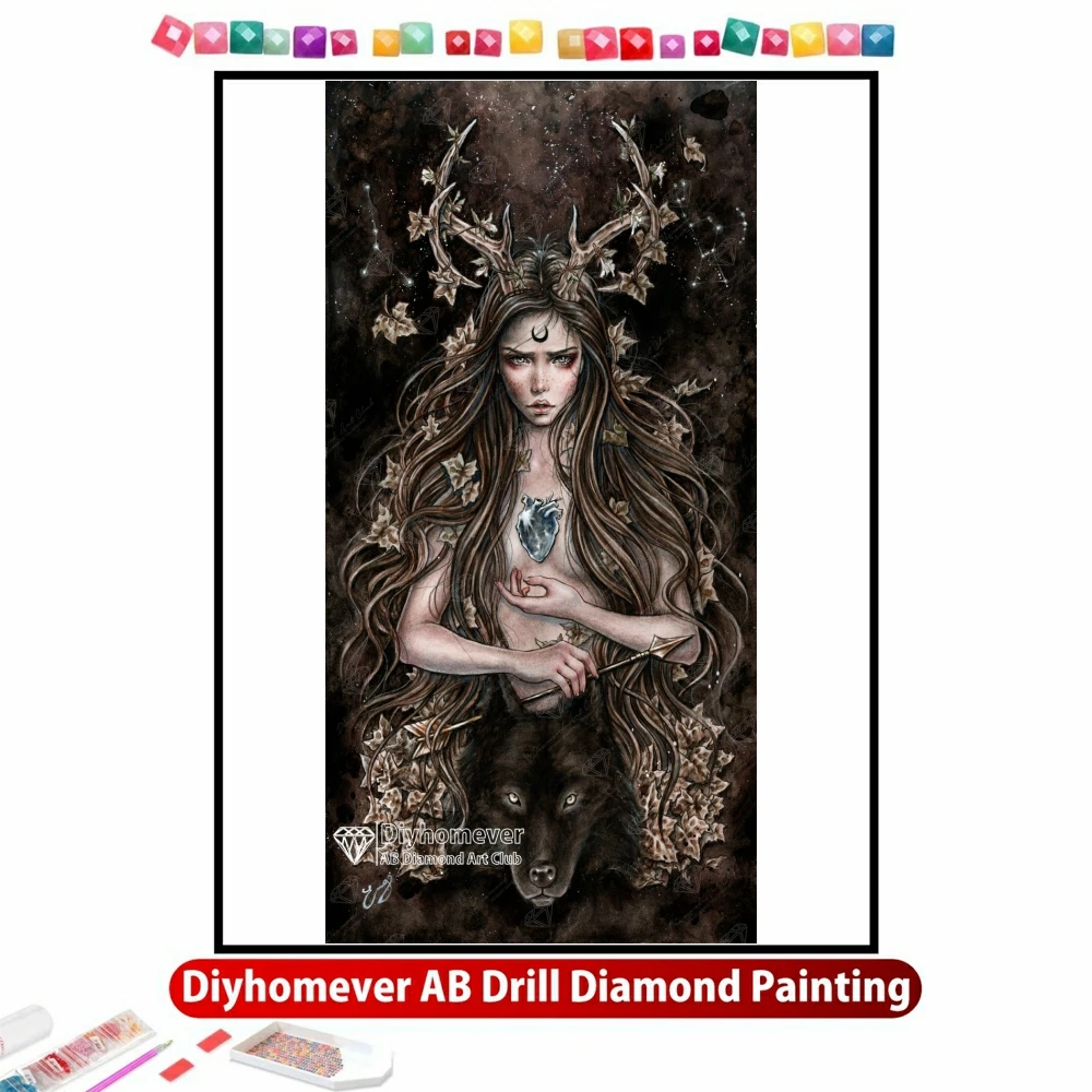 Artemisa Witch 5D DIY AB Diamond Painting Embroidery Gothic Dark Girl Cross  Stitch Mosaic Handicraft Pictures Craft Home Decor