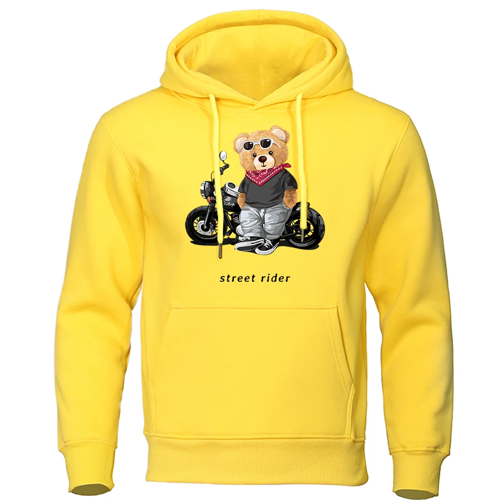 Motorcycle Enthusiast Street Rider Funny Hoodie Men Teddy Bear Sweatshirt Personality Casual