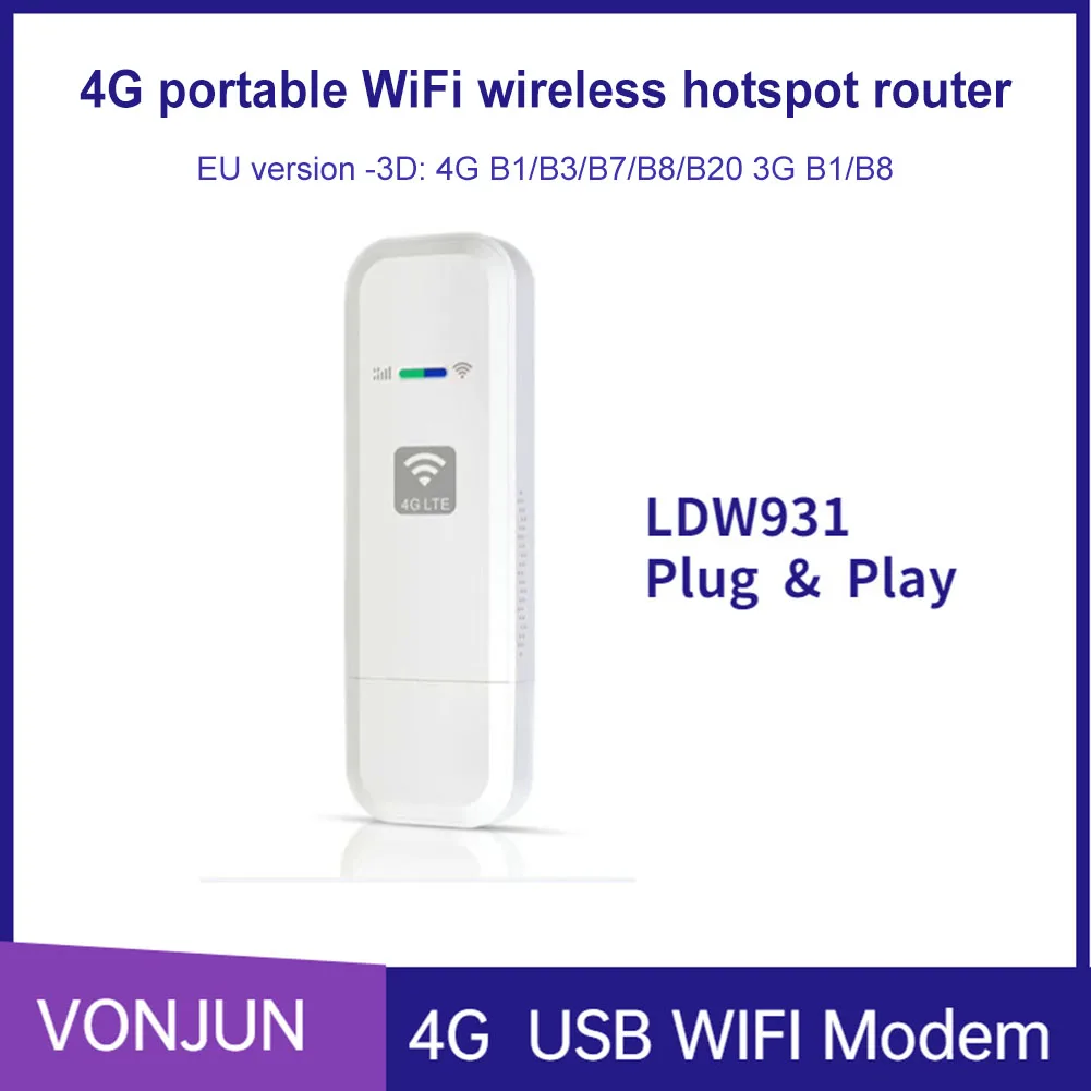

4G LTE USB WiFi Router 150Mbps Wireless Network Adapter with SIM Card Slot Plug and Play European Version for Outdoor Travel