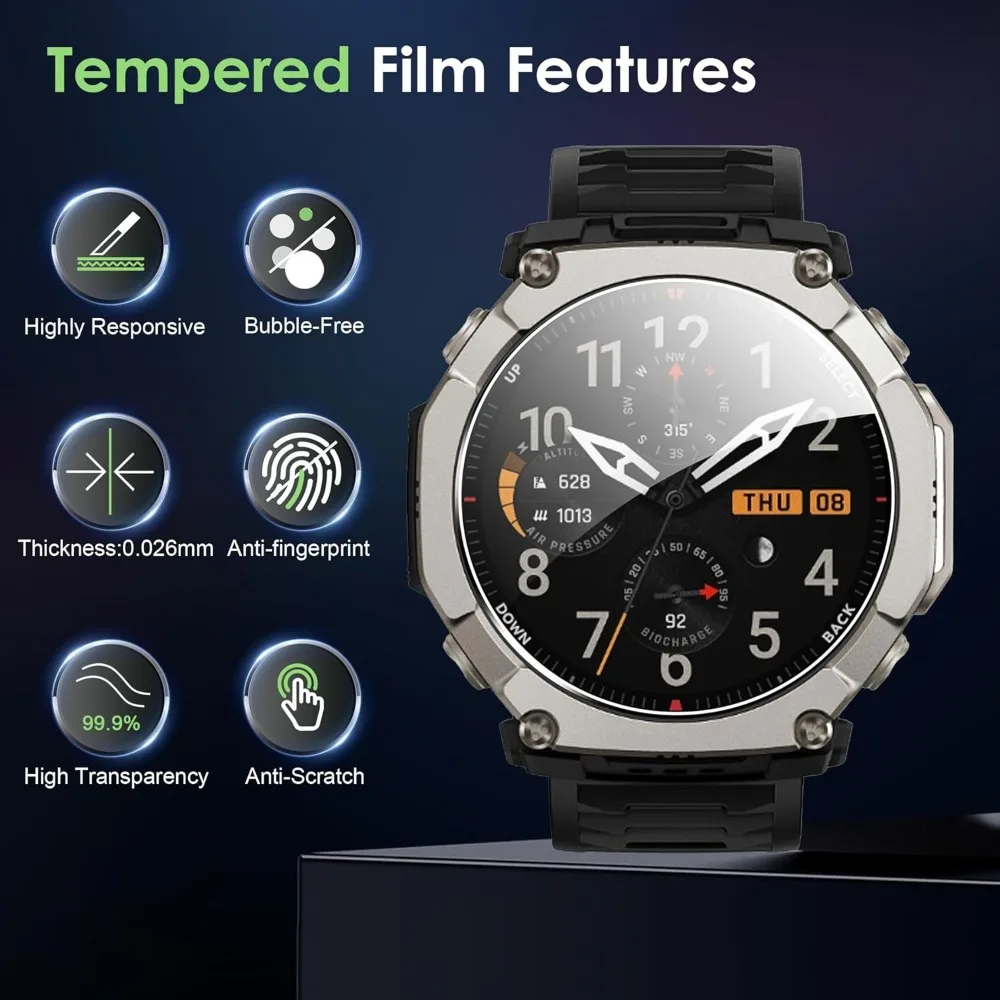 Amazfit T-Rex Ultra 2용 HD 투명 강화 유리 1-5개 자동 정렬 설치 키트가 포함된 화면 보호기 보호 유리 필름