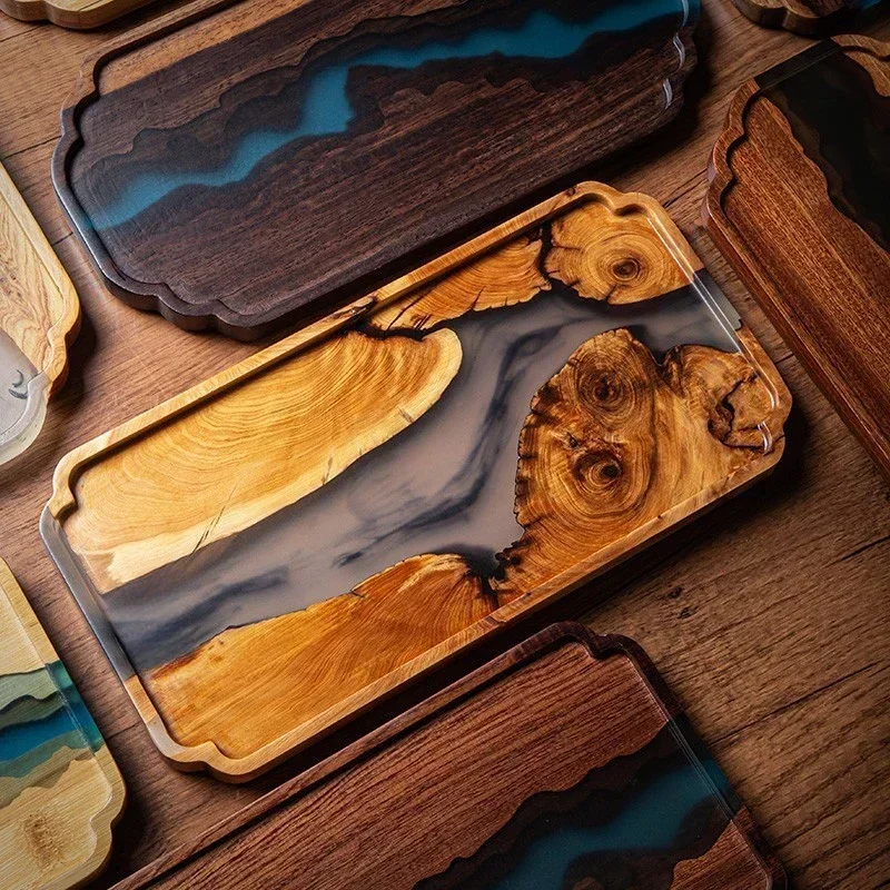 Nordic style epoxy resin river tea tray household black sandalwood dry foam tray ink resin tray anti scald tea