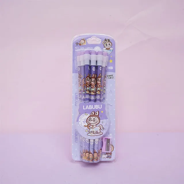 Labubu Anime Erasable Pencil Set – 12pcs Student Stationery with 0.5mm Refill & Break-Resistant Lead, Perfect Gift 5
