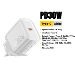 Essager Mini 30W Fast - Charging Type C Travel Adapter - 30W White UK Plug