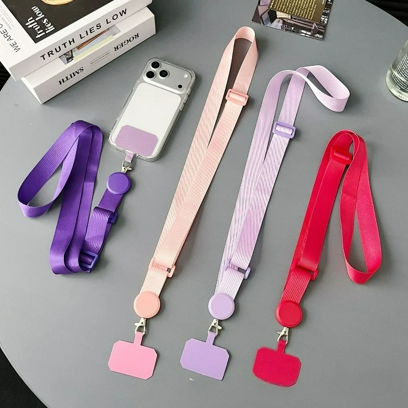Solid Color Adjustable Crossbody Phone Lanyard with Wide Anti-Loss Strap