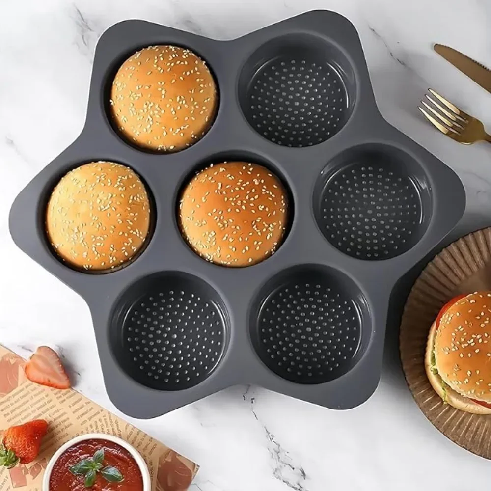 1pcs Cavity Large Hamburger Bun Pan Silicone Non-Stick Heat