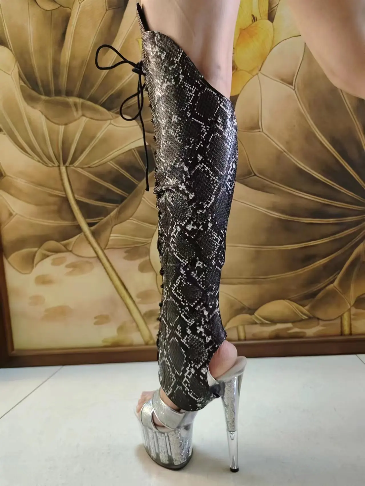 IDEAL MA new steel pole dance high-heeled sandals come with knee over boot sleeves and built-in knee sponge boot covers 4