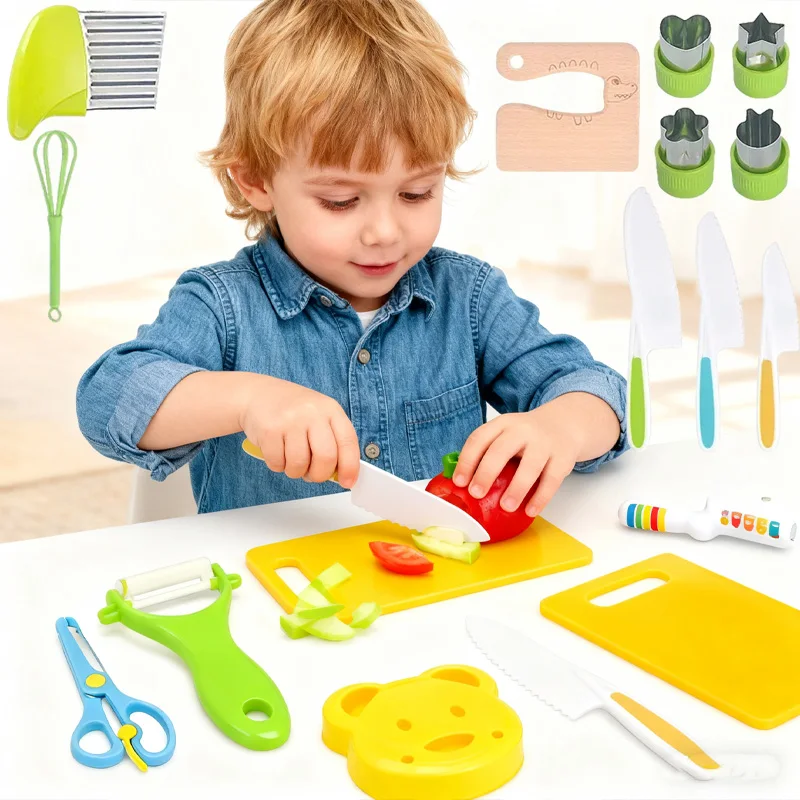 Kids Kitchen Sets, Montessori Cooking Tools for Toddlers, 13/17 Piece Kids Knives
