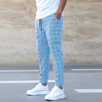 2025 Pantaloni da uomo di nuova moda a vita media Slims Fit Pantaloni sportivi maschili Pantaloni a righe laterali a quadretti scozzesi Pantaloni casual da lavoro estivi 1