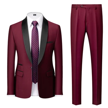 Men Mariage Color Block Collar Suits Jacket Trousers Waistcoat Male Business Casual Wedding Blazers Coat Vest Pants 3 Pieces Set 14
