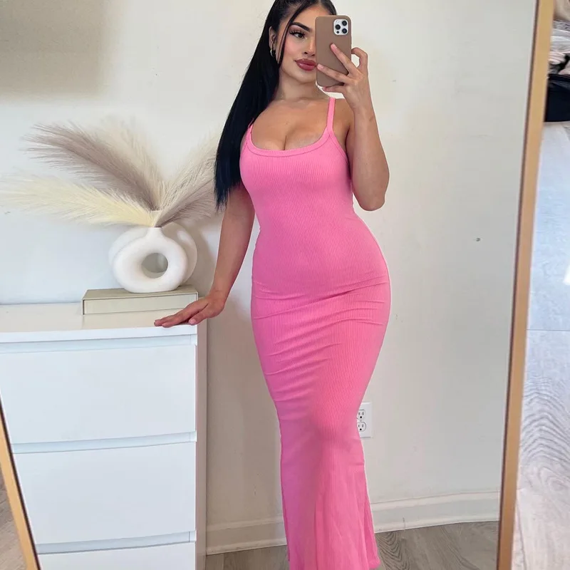 

Lygens Knit Rib Solid Bodycon Sleeveless Casual Long Dresses Summer Y2K Fashion 2024 Streetwear Elegant Party Evening Dress