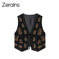 ZERAINS Autumn new women's clothing European and American style bead embroidery suede texture effect vest - Image 3