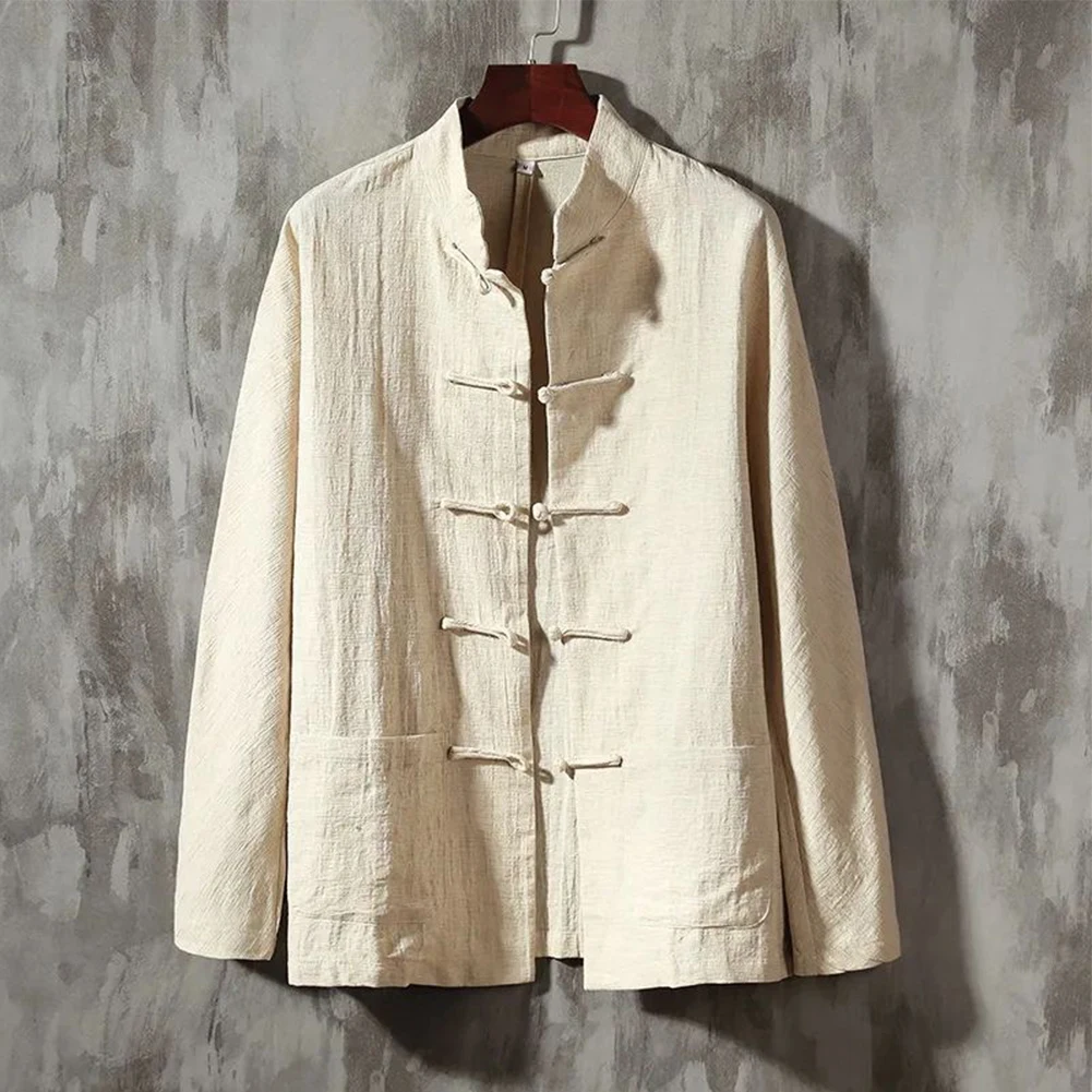 

Vintage Shirt For Men Chinese Traditional Kung Fu Tai Chi Tang Suit Uniform Linen Long Sleeve Clothing Social Shirts And Blouses