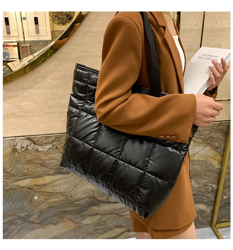 Puffer Tote Bag for Women Cotton Padded Shoulder Bag Large Capacity Ladies Puffy Handbags Quilted Work Commute Shopping Bag 2023