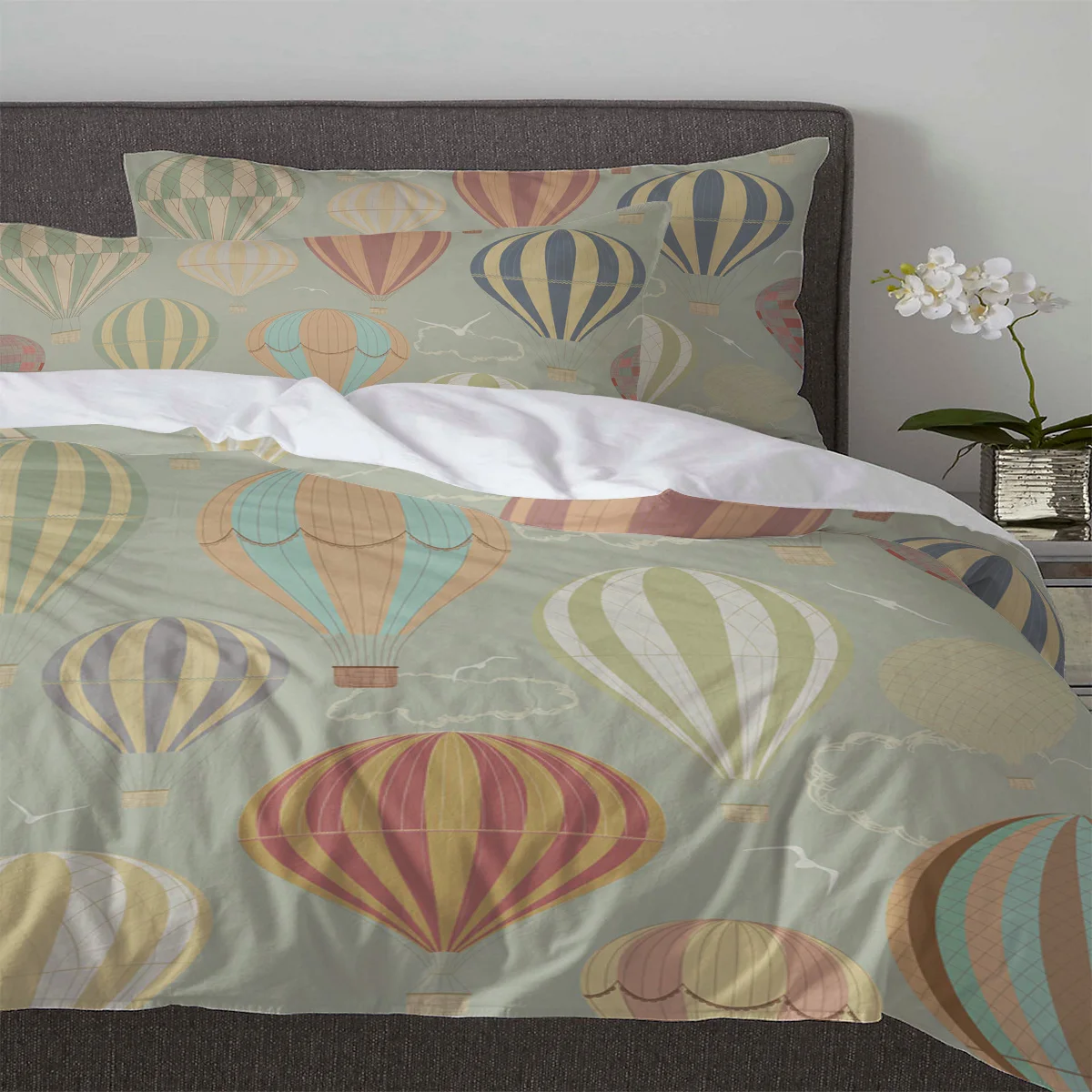 Cartoon Hot Air Balloon Vintage 3pcs Duvet Cover SetPillow Case Double Comforter Bedding Set Quilt Cover Couple Bed