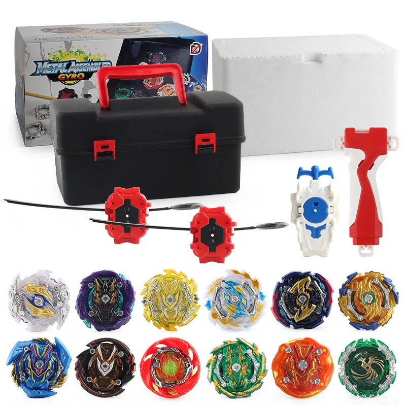 

Toupie Beyblades Grip Launcher Set with 12Pcs Spiner and Ruler Antenna in Storage Metal Fusion Battle Gyro Toys for Children