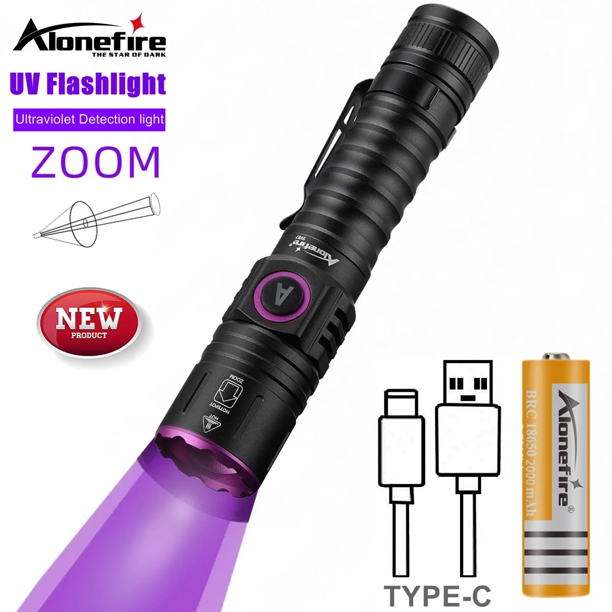 줌 UV 365nm/395nm LED 손전등 높은 밝은 손톱 아름다움 고양이 개 소변 백선 광석 돈 보이지 않는 마커 전갈 토치 라이트
