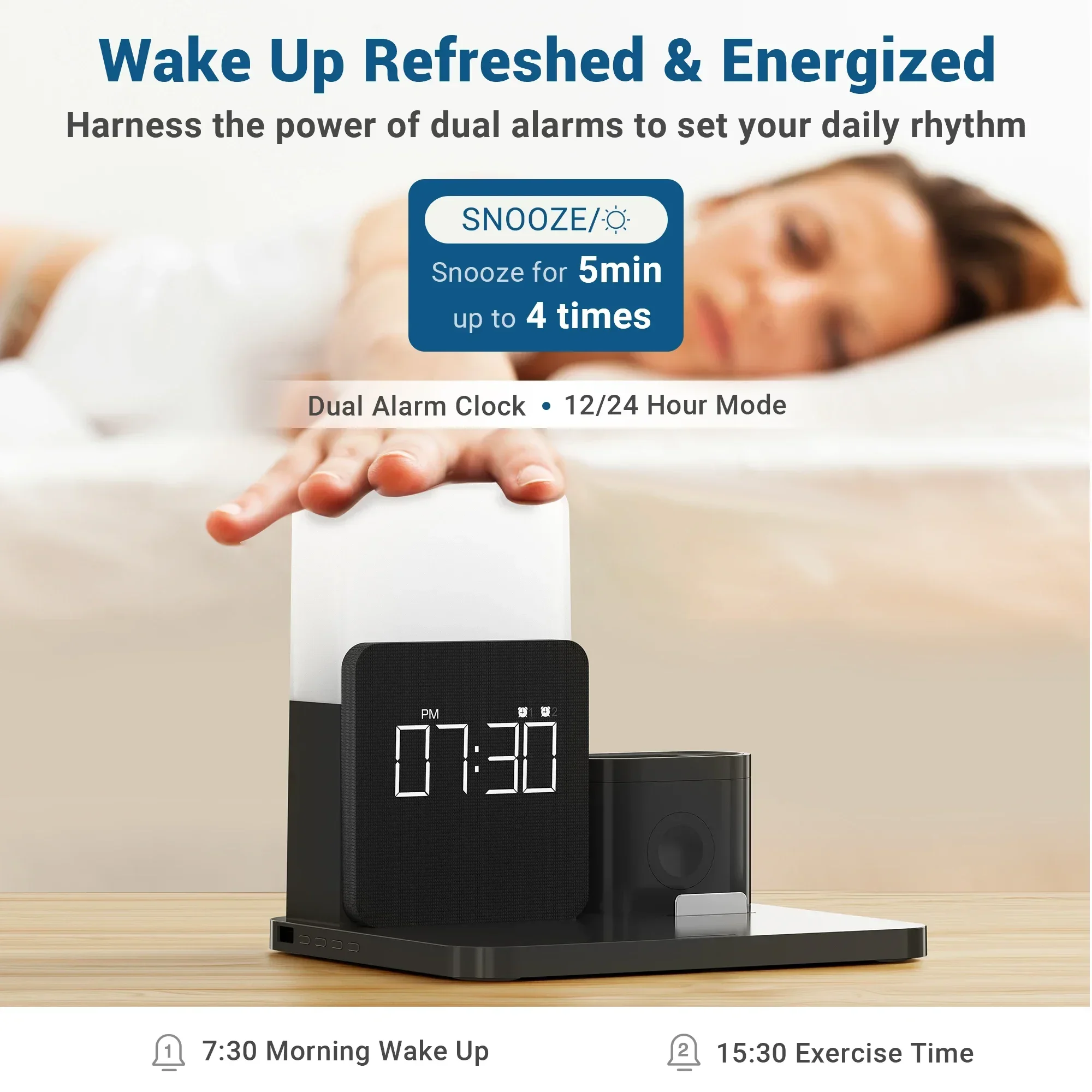 محطة شحن لاسلكية ثلاثية الوظائف بقدرة 15 واط مع سا...