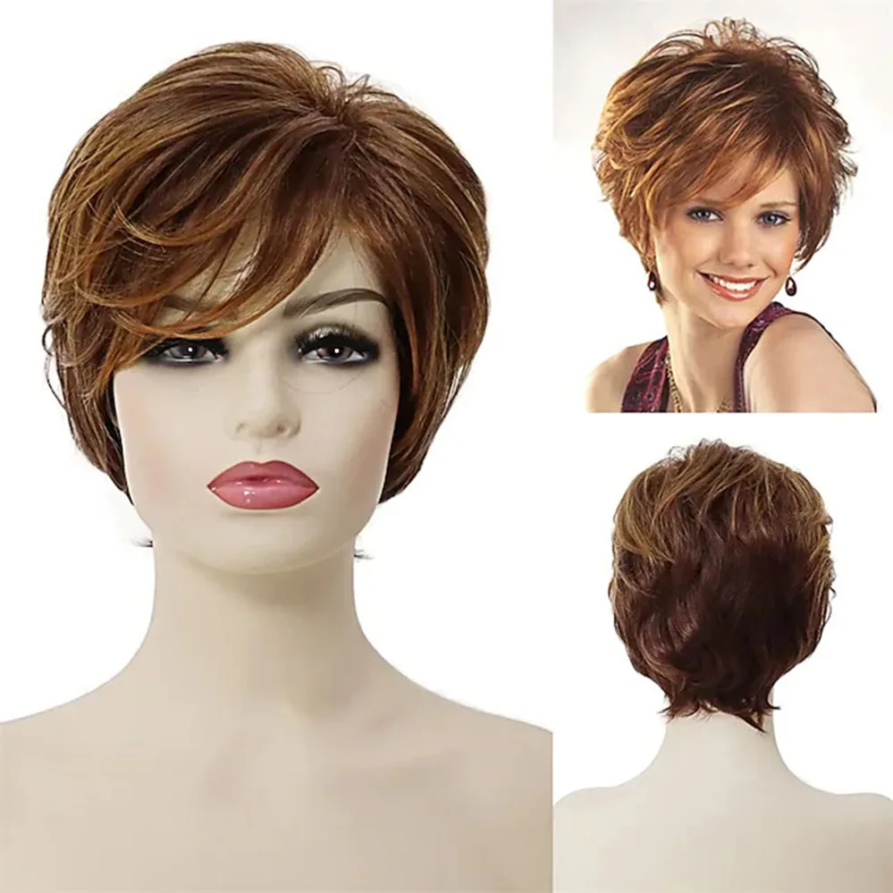 

Short Hairstyles with Bangs Synthetic Hair Wigs for Black Women Short Layered straight Wigs for White Women