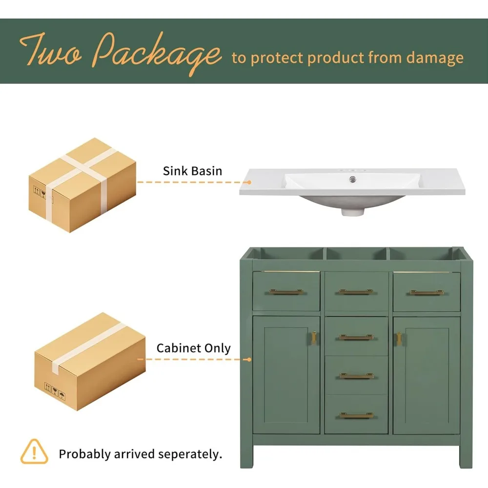36" Bathroom Vanity with Sink, Freestanding Modern Bathroom Vanity Cabinet with Sink Top, Solid Wood Frame Bathroom Vanity 6