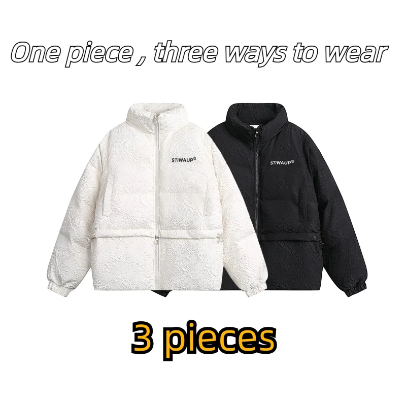 

Winter New Loose Simple Three Split Super Warm Cotton Embossed Feather Jacket Jacket Men and Women with the Same Advanced One Pi