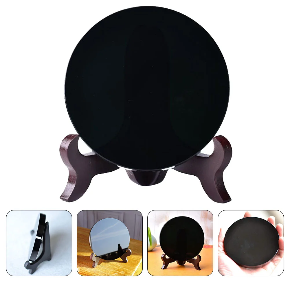 

Fomiyes Black Obsidian Stone Mirror Natural Circle Disc Round Plate Feng Shui Mirror Stand Obsidian Scrying Mirror Yoga Energy