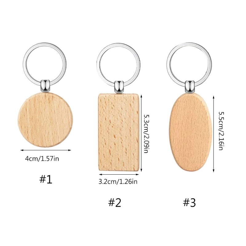 Fast Reach 50Pcs/pack DIY Blank Wooden Keychain Rectangle/Oval-Round Carved Key Tags