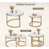 Coffee Table Nesting White Set of 2 Side Set Golden Frame Circular Round and Marble Pattern Wooden Tables 4
