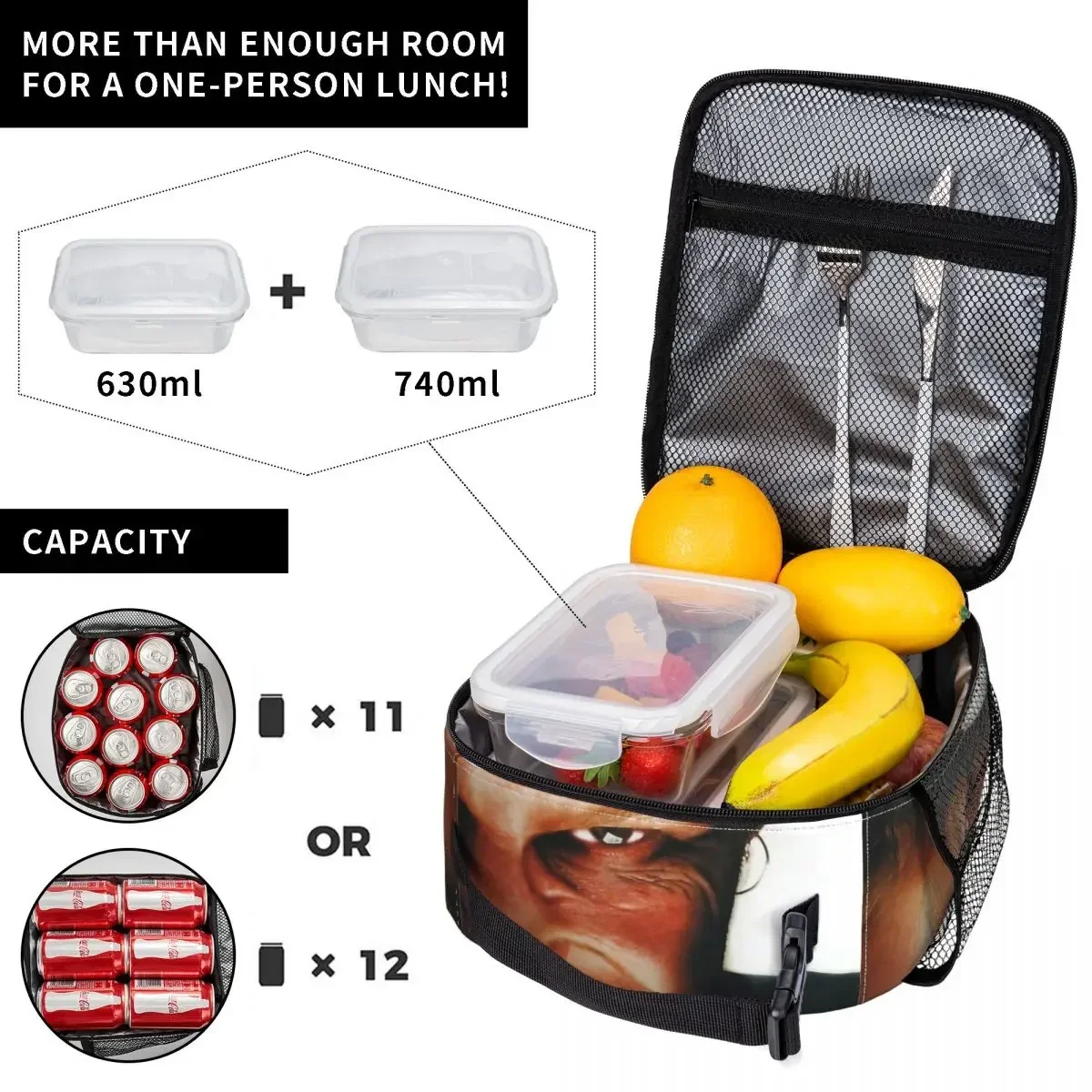 Aphex Twin Face Thermal Insulated Lunch Bag for Picnic Reusable Food Bag Container Cooler Thermal Lunch Box