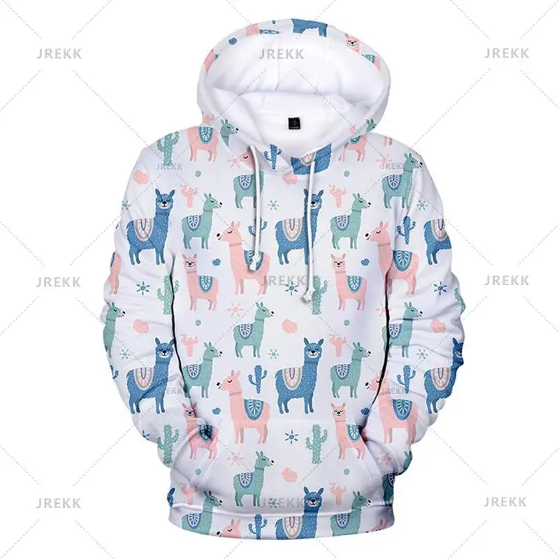 thumbnail image 1 of Sudadera con capucha con estampado 3D de alpaca para niños, de manga larga, para correr al aire libre, de gran tamaño, 1 of 5