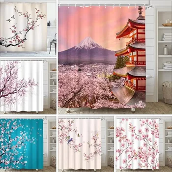Pink Sakura Flowers Shower Curtains Japanese 1