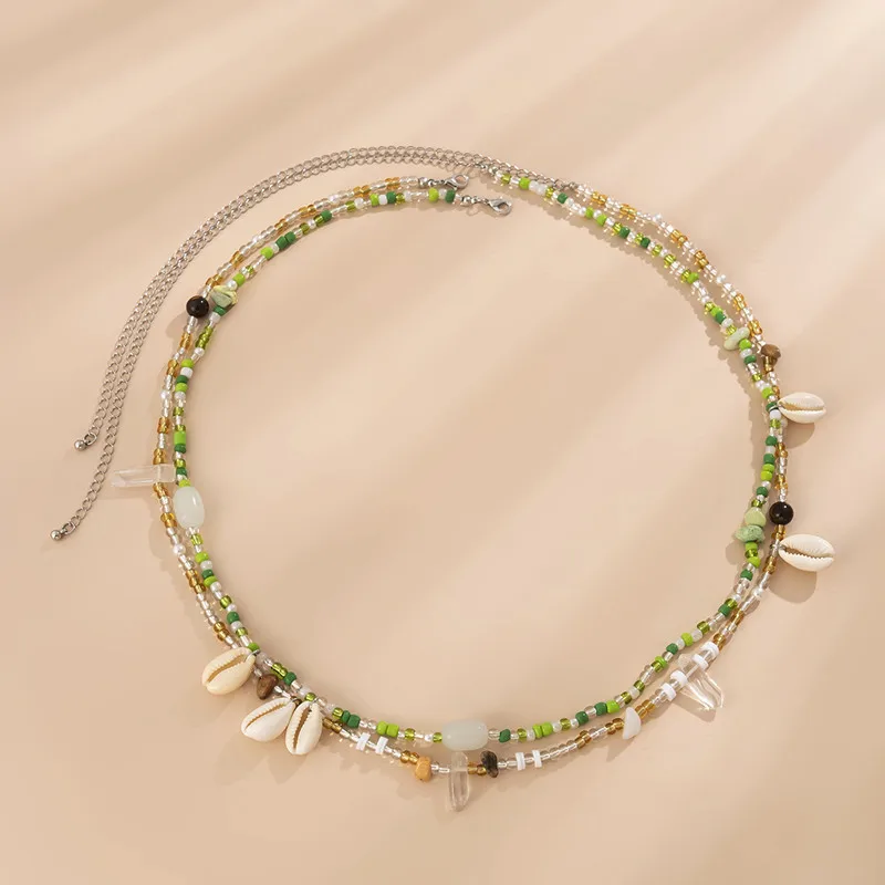 2022 New Beautiful Sexy Shell Beads Waist Chain Pastoral Style Beach Holiday Double Layers Crystal Body Chain