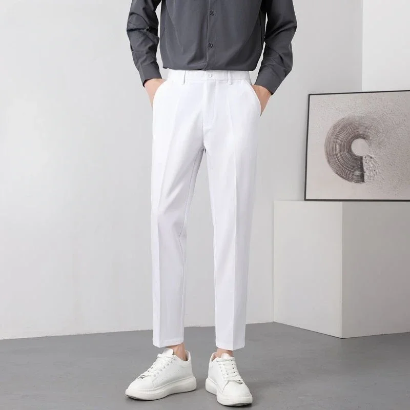 thumbnail image 1 of Pantalones caqui de sastrería social de talla grande para hombre, pantalones ajustados para hombre de negocios, pantalones de lujo trenzados, moda de licra, pantalones holgados, 1 of 5