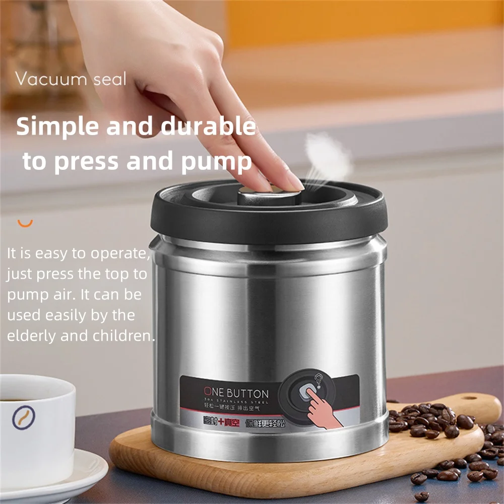 

Vacuum Sealed Jug Coffee Beans Stainless Steel Airtight Container Kitchen Food Grains Candy Keep Fresh Storage Jar